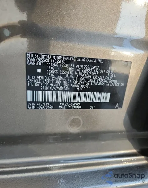 2010 Toyota Rav4 z USA, uszkodzony, nr VIN 2T3BF4DV7AW052601